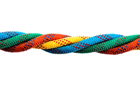 Four ropes are together on white background.