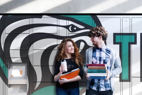 Students in front of locker