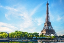 Scene of Eiffel Tower with clear skies